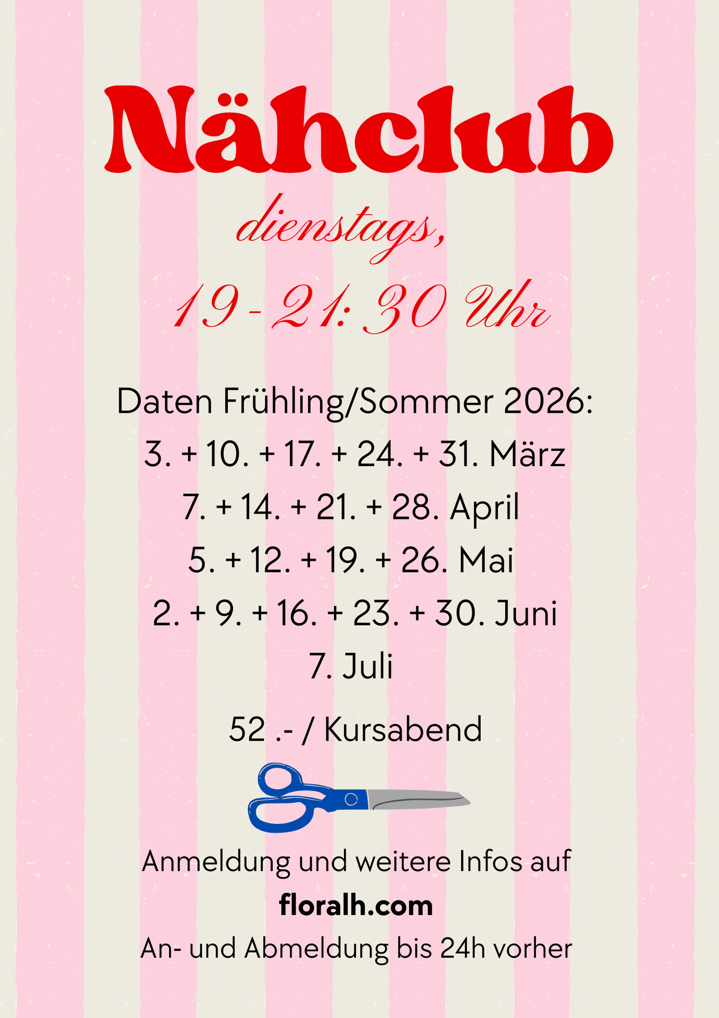 Nähclub bei floralh – Dein wöchentlicher Nähkurs am Dienstagabend in Niederhasli (ZH)