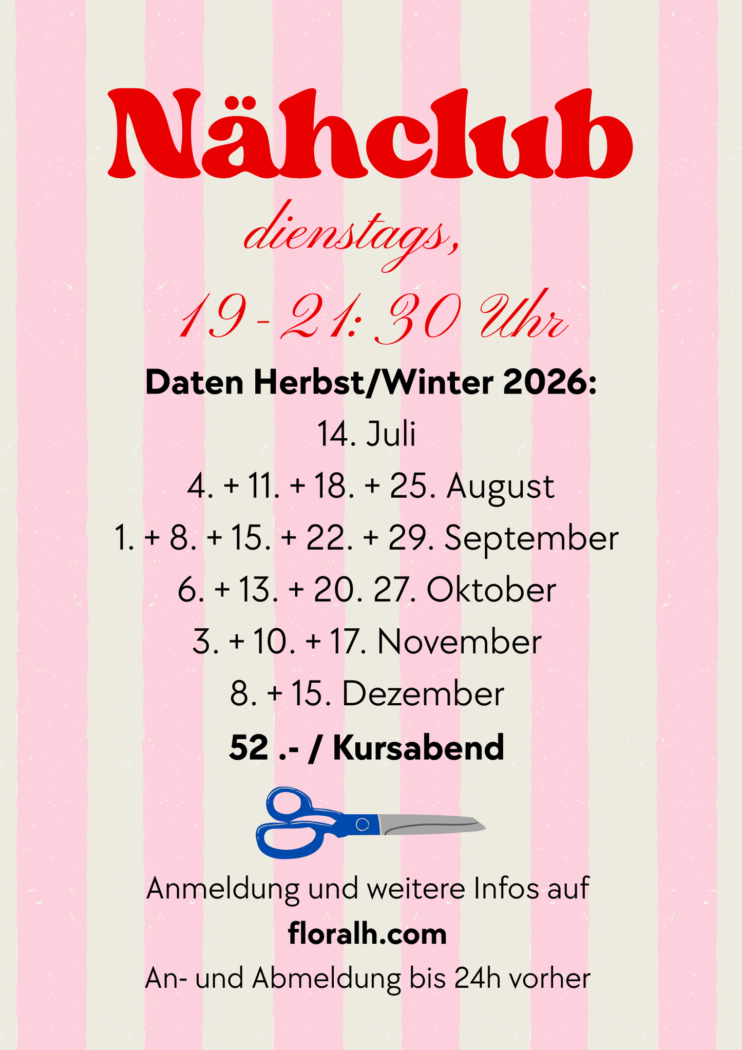 Nähclub bei floralh – Dein wöchentlicher Nähkurs am Dienstagabend in Niederhasli (ZH)