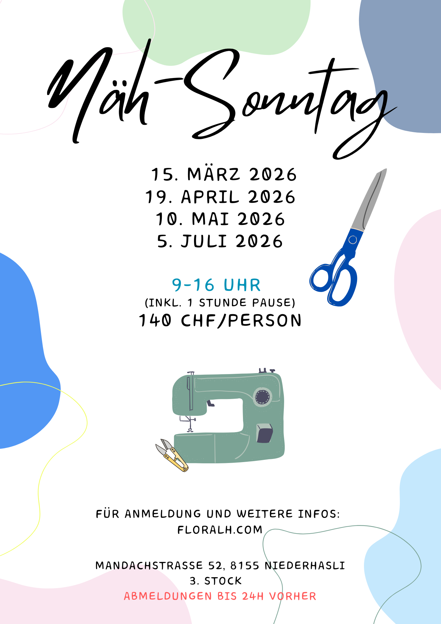 10. Mai 2026 Nähsonntag im floralh Atelier – Dein gemütlicher Näh-Tag zum Selbermachen