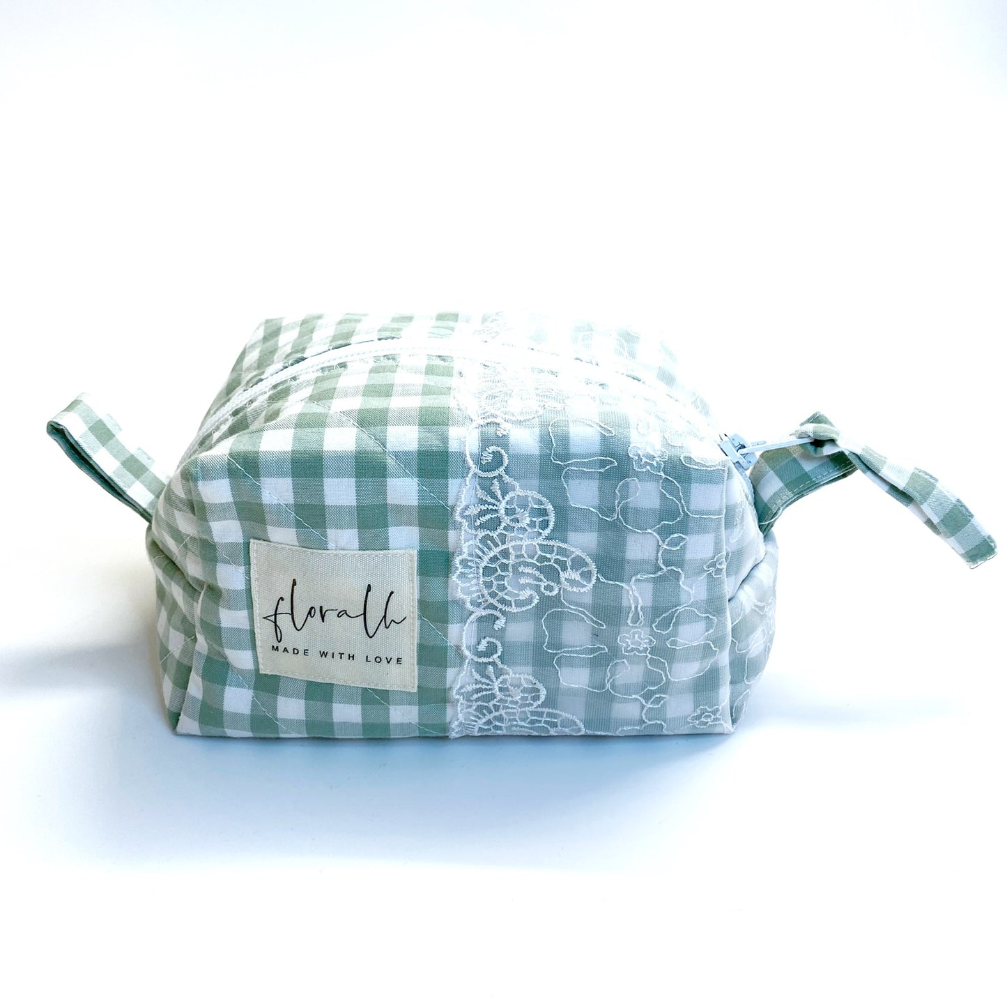 Necessaire Flora Vichy hellgrün/weiss mit Spitze MINI
