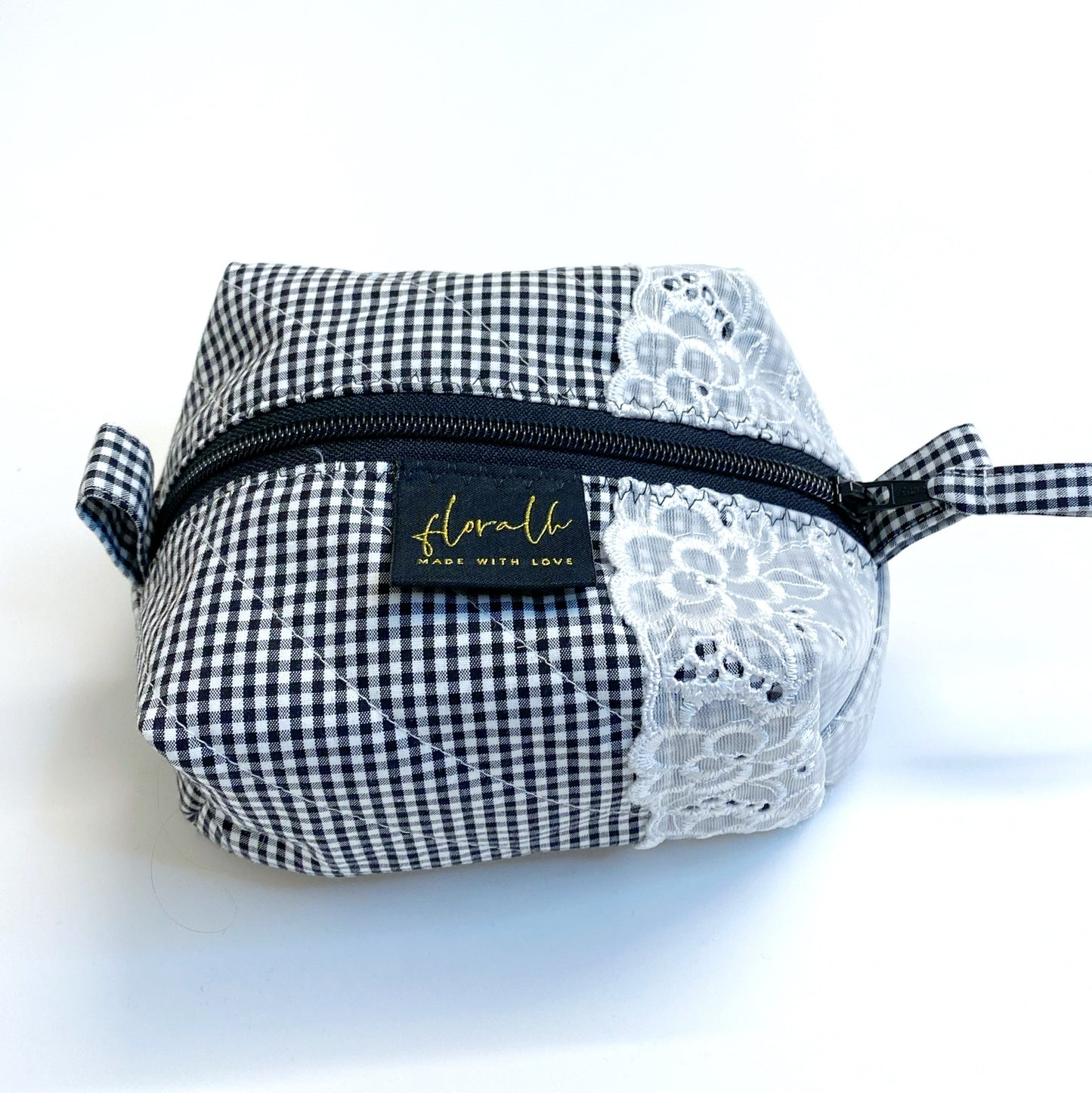 Necessaire Flora Vichy schwarz/weiss mit Spitze MINI
