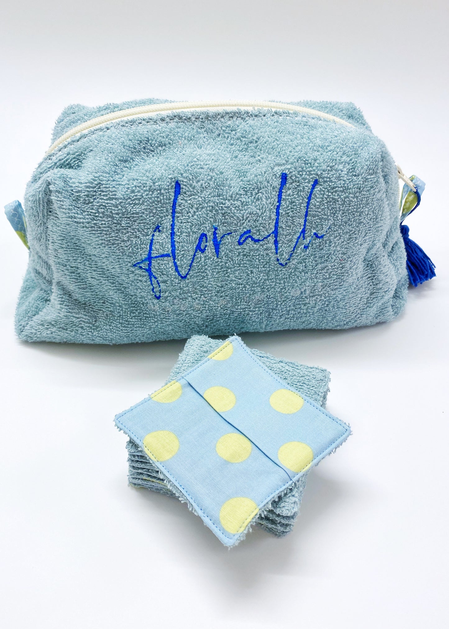 Necessaire Flora aus Frottée blau