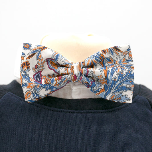 Kinderfliege, gebunden, Palmenblätter hellblau/orange/lila