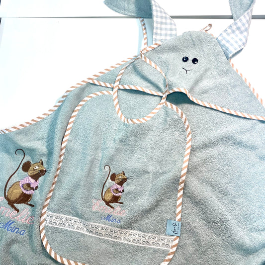 Personalisiertes Kapuzen-Badetuch für Babys (Haifisch, Hase, Schaf)