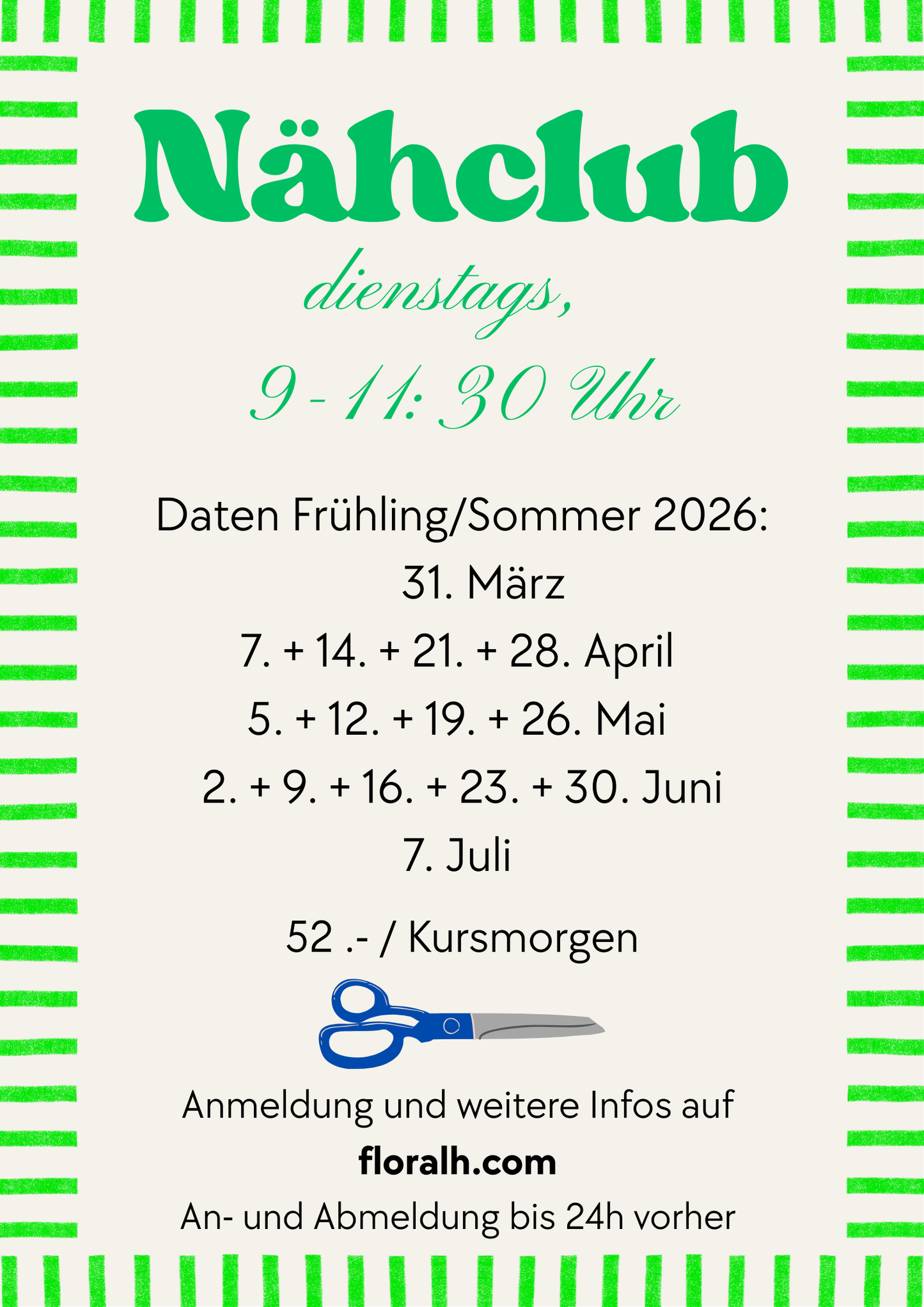 Nähclub morgens bei floralh – Dein wöchentlicher Nähkurs am Dienstagmorgen in Niederhasli (ZH)