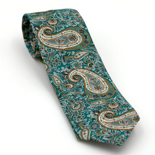 Krawatte 7cm Paisleymuster türkisgrün