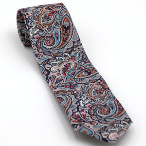 Krawatte 7cm Paisley blau/braun/weiss/hellblau