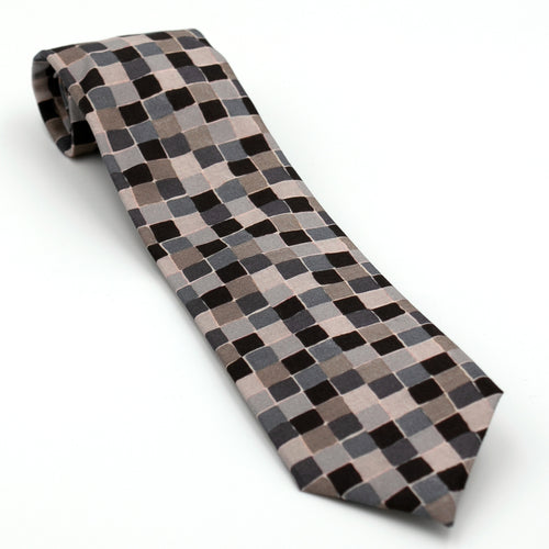 Krawatte 7cm Vierecke/Kacheln schwarz/grau