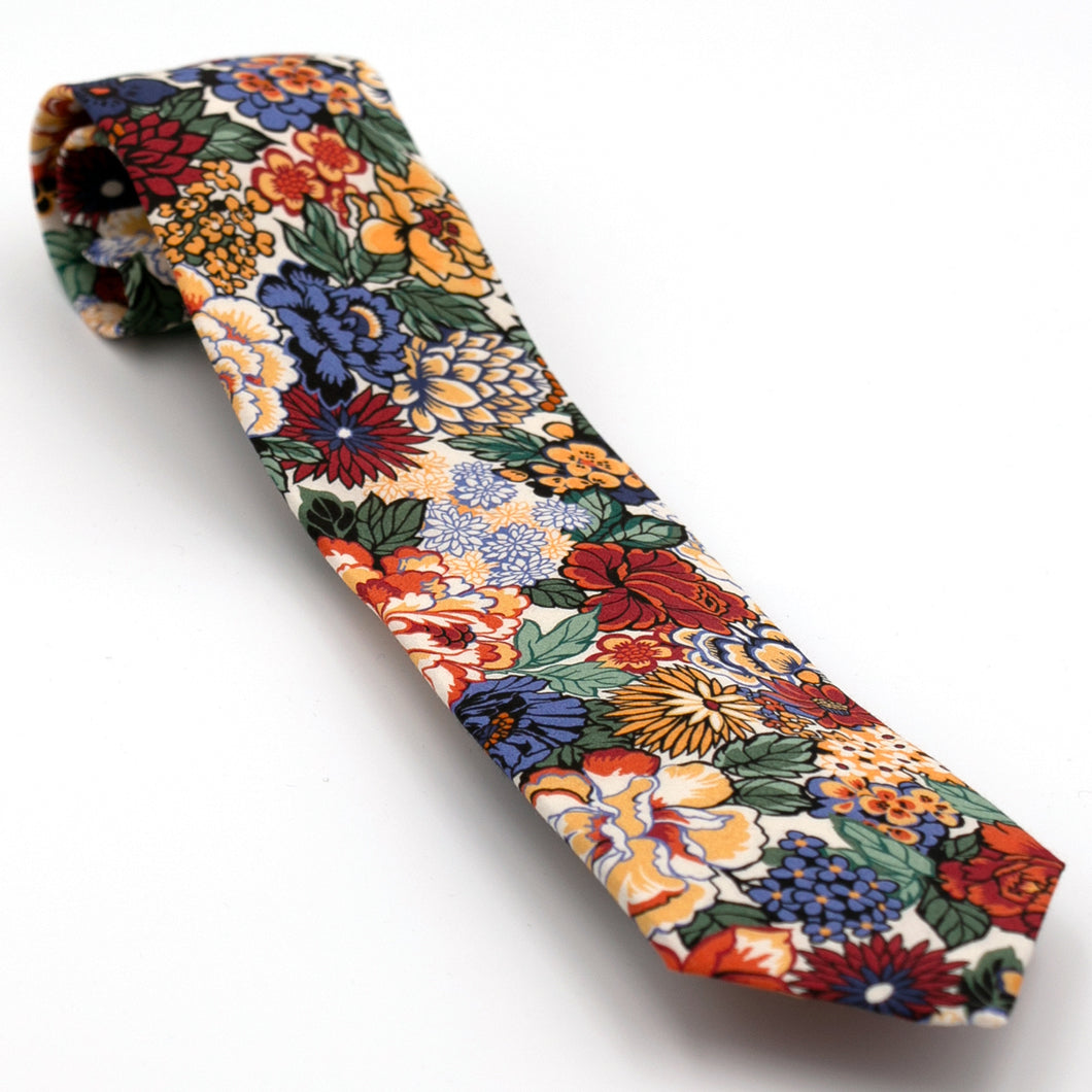 Krawatte 7cm Blumen Pfingstrose bunt