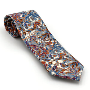Krawatte 7cm Paisley und Palmenblätter blau/lila